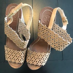 Tory Burch leather & cork wedge sandals.  Size 6.